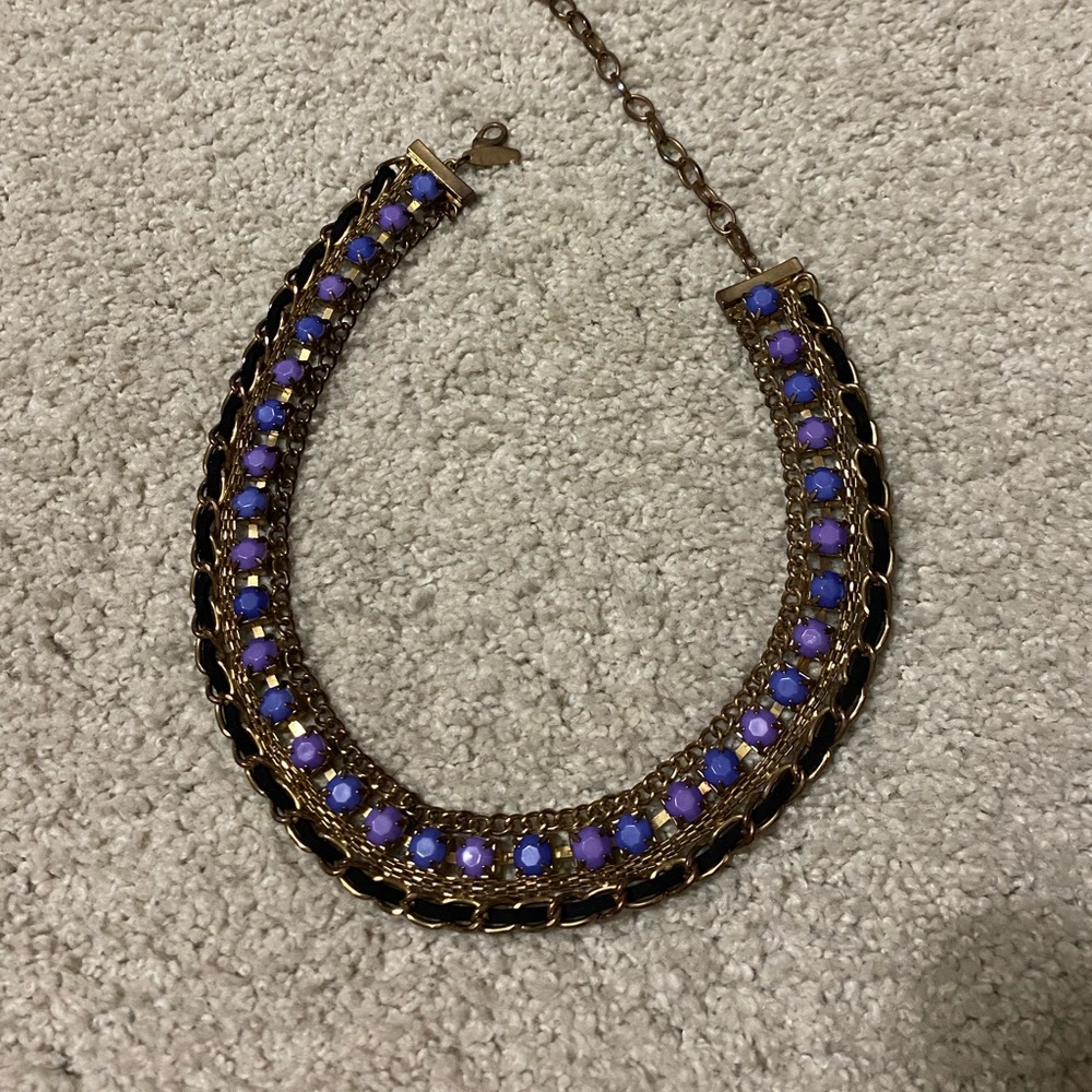 Purple, black and periwinkle statement necklace chain and velvet
